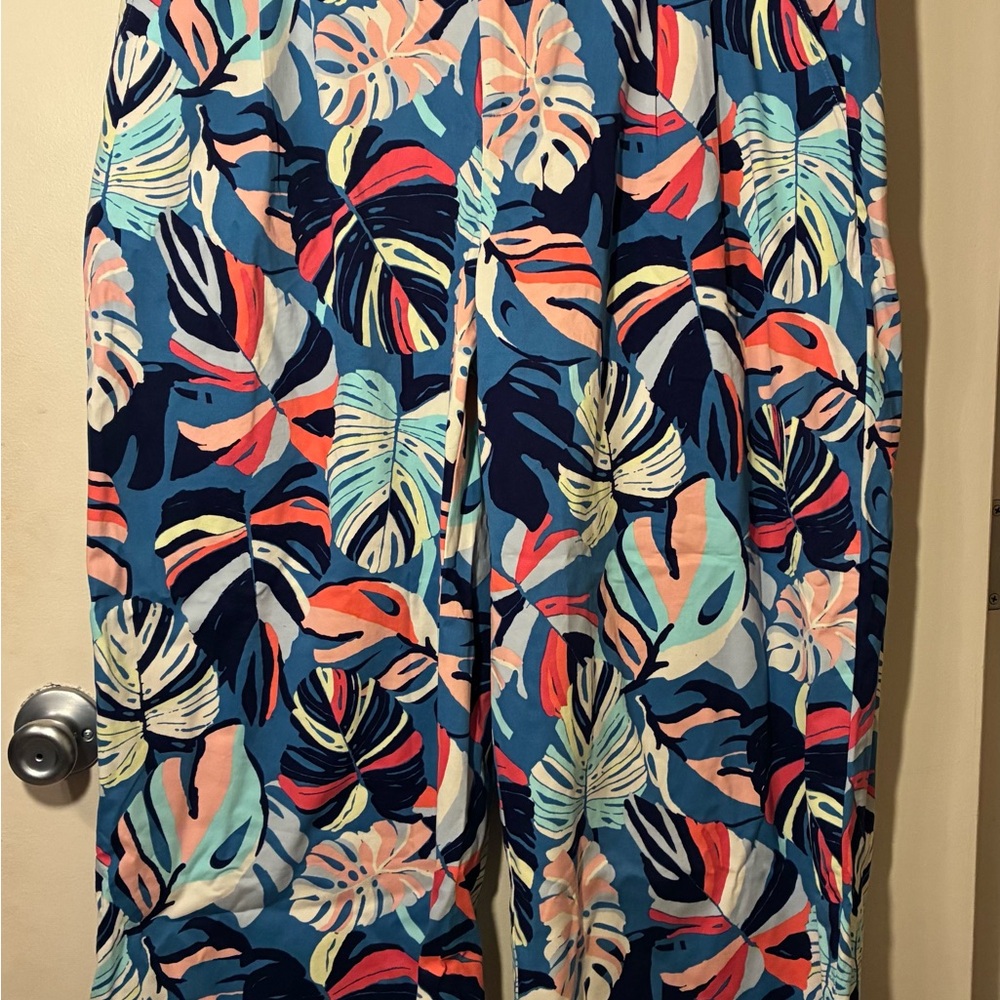NWT IMAN Global Chic Wide-Leg Cotton Twill Crop Pants Tropical Stretch Blue 18W - Picture 2 of 11